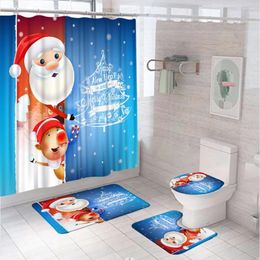 Shower Curtains Funny Santa Claus Cartoon Pig Curtain Sets Xmas Tree Bathroom Decor Christmas Bath Mats Non Slip Rug Carpet Toilet Cover