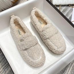Casual Shoes Women's Winter Warm Outdoor Plush Design British Style White Snow Boots Ladies' Flats Large Size 41-43