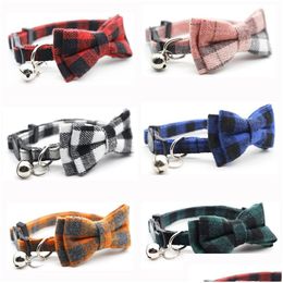 Cat Collars & Leads Collar Breakaway With Bell And Bow Tie Cute Plaid Patterns Design Adjustable Kitty Safety Pet For Cats From Drop D Dhdkz