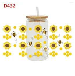 Window Stickers Sunflower Libbey Glass Uv Dtf Cup Wrap Iron On Transfer 16oz D 432