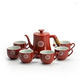 Teaware Sets Chinese Wedding Supplies Double Happiness Red Household Ceramic Tea Set Teapot Cup With Serving Tray Souvenir Gift Porcelain