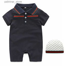 Rompers newborn baby clothes Cotton designer short sleeve baby rompers Infant clothing baby boys girls jumpsuits + hat 0-24 month L47
