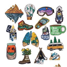 Sewing Notions & Tools Iron On Es 15 Pcs Wilderness Trekking Embroidered Outdoor Landscape Applique Diy Craft Badge For Jacket Clothi Dhwua