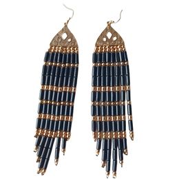 Серьги с серьгами Kymyad Bohemian Black Beads Tassel для женщин ручной работы Boho Ear Vintage Jewelry Long Big Worte2024