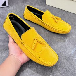 Casual Shoes Fashion Yellow Flat For Men Comfortable Suede Loafers Man Slip-on Leather Big Size 48 Zapatos Hombre