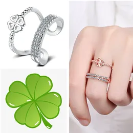 Cluster Rings Fashion Zircon Rose Gold Clover Ring For Lady Bridal Wedding Accessories Trendy Multi Layers Silver 925 Women Jewellery