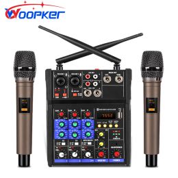 Player Audio DJ Mixer 4 Channels Console with Wireless Microphone Sound Mixing Bluetooth Karaoke Recording Studio Black Colour