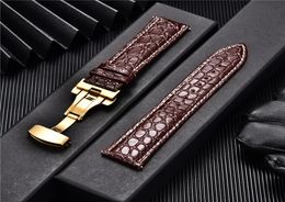 Crocodile Pattern Design Male Leather Watch Band with Stainless Steel Automatic Gold Buckle 18mm 20mm 22mm 24mm Watch Straps1585399