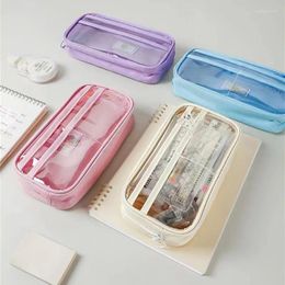 Cosmetic Bags Transparent Pencil Case Pen Bag Simple Ins Design PVC Multi Layer Storage Pouch For Stationery Organiser