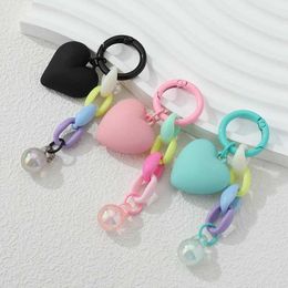 Keychains Lanyards Handmade Heart Lovely Acrylic Love Plastic Link Key Rings For Women Men Friendship Gift Handbag Decoration Jewellery Q240403