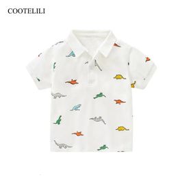 COOTELILI Cute Cartoon Summer Kids Boys T Shirt Turn-Down Children Tees Tops Fashion Dinosaur Short Sleeve Summer T-shirt 240325