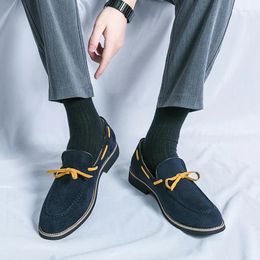 Casual Shoes Spring Men Fashion Hand Sewn Thread Slip On Loafers Male Leather Comfortable Thick Soled Outdoor Footwear