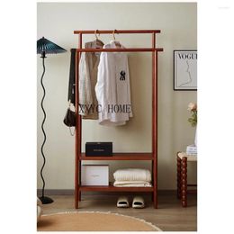 Hangers Nordic Retro Solid Wood Hanger Floor Home Bedroom Coat Rack Shoe Integrated Doorway Storage Shelf