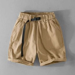 Men's Shorts 7704 Summer Fashion Mens Elastic Waist Cotton Cargo Shorts Outdoor Casual Loose Solid Color Simple Edition Half length Pants J240407