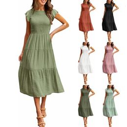 Summer Spot Dress Womens Flying Sleeves Large Swing Skirt Quick Sale European and American Cross border Mid le 240408