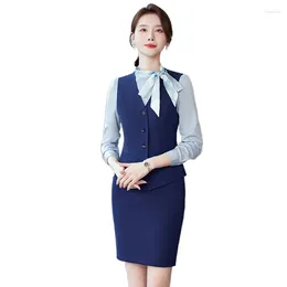 Two Piece Dress Professional Women OL Fashion Elegant Single Breasted Slim Vest Coat Office Ladies Business Interview Work Uniforms