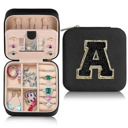 Jewelry Boxes Black Color Travel Case Personalized Gifts Birthday For Women Christmas Teens Girls Initial Letters Drop Delivery Packin Dhbhf