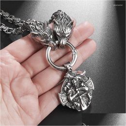 Pendant Necklaces Odin Knight Wolf Stainless Steel Byzantine Chain Mens Nordic Amet Jewelry Animal Cross Raven Necklace Drop Deliver Dhl40