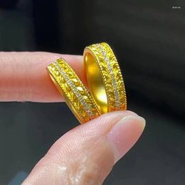 Cluster Rings Fashionable 999 Gold Colour Wheat Ear Ring With Diamond For Women 18k Colot Girlfriend Jewellery Gifts