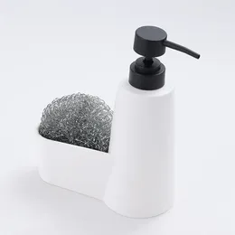 Liquid Soap Dispenser Press Bottle Dish With Sponge Holder Tray For Kitchen Sink White