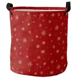 Laundry Bags Christmas Gold Snowflake Texture Red Dirty Basket Foldable Home Organiser Clothing Kids Toy Storage