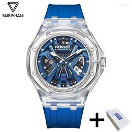 Wristwatches Transparent Resin Case Automatic Watch Men Latest Sport Black Silicone Strap Timepiece Funny Diver Tourbillon Mechanical