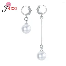 Dangle Earrings Nice Pearl Pendant Drop Women Girls 925 Sterling Silver Shiny Cibic Zirconia Paved For Wedding/Engagement