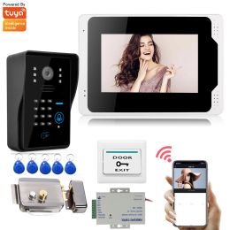 Intercom Tuya 7 Inches Touch Screen Smart Home Video Intercom System WiFi Door Entry Phone Access with 1080P Wired Doorbell Camera