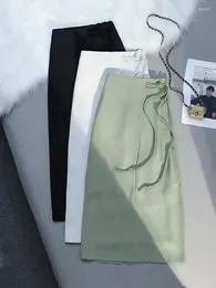 Skirts Solid Chinese Style Pan Button Skirt Women 2024 Summer High Waist A-line Midi Wrap Hip Zipper Split Korean Bohemian