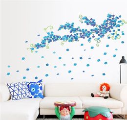 PVC TV Backdrop Large Blue Plum Flowers Wall Stickers Bedroom Living Room Sofa Backdrop Home Decoration Removable4725342