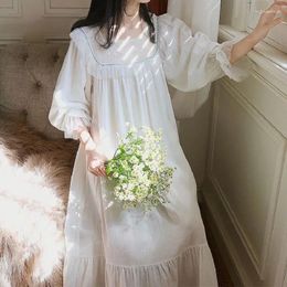 Women's Sleepwear Vintage White Cotton Long Nightgowns Sleeve Loose Elegant Female Night Dress Home Wear
