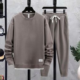 Men Tracksuit Set Jogging Suit with Pockets Cosy Sportswear 2piece Sweatshirt Pants Ensemble Elastic Waist for Autumn 240420