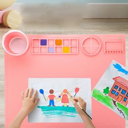 Large Multifunctional DIY Silicone Painting Mat Palette Kids Graffiti Drawing Board Oil Painting Board Clay Mat with Cup Paint Holder