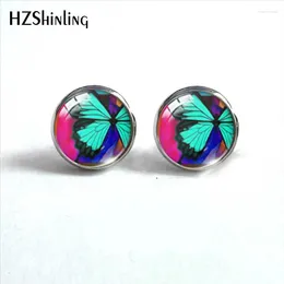 Stud Earrings 2024 Butterfly Pattern 12mm Round Glass Cabochon Handmade Ear Jewelry For Women