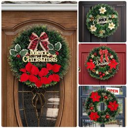 Decorative Flowers 16in Christmas Wreath Artificial Winter Bowknot Flower Wreaths Front Door Decor