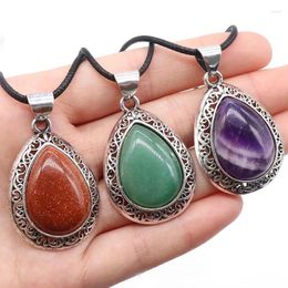 Pendant Necklaces Oval Gemstone Necklace For Women Semi-precious Stones Jewellery Gift Wife Mom Drop Alloy