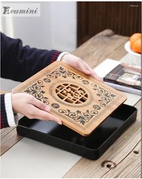 Tea Trays Square Wooden Tray Home Kung-fu Travel Set Decorated Portable Water Storage Dish Japanese Bamboo Plate Tabl