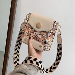 Shoulder Bags Printed Crossbody For Women 2024 Winter Handbags Female Travel Mini PU Leather Wide Knitted Strap Phone Purses