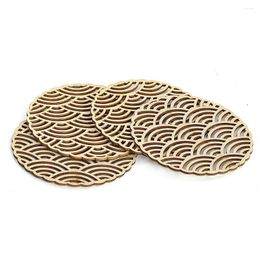 Table Mats 4PCS/SET Wooden Hollowed Wave Mini Insulation Mat Home Kitchen Tools Top Decorative Accessories Placemats Crafts