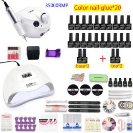 Kits 10&20 Colour Gel Varnish Nail Set with 35000 Rpm & 20000 Rpm Nail Drill Hine and 120w Uv Led Nail Lamp Tool for Manicure