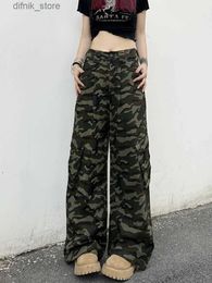 Women's Jeans JMPRS Hip Hop Camouflage Women Pants Fashion Pockets Fall High Strt Straight Cargo Pants Casual High Waist Female Trousers Y240408