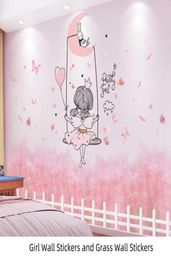 shijuekongjian Cartoon Girl Wall Stickers DIY Chaotic Grass Plants Mural Decals for Kids Rooms Baby Bedroom House Decoration 2104209949