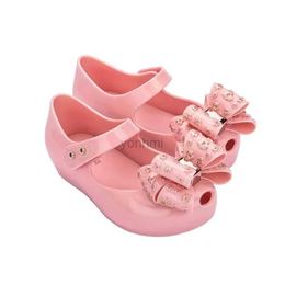 Slipper Mini Girl Sandals 2024 Kids Sparkle Bow Summer Shoes for Children Sandals Waterproof Non-slip Beach Sandals Melissa Shoes HMI087 240408