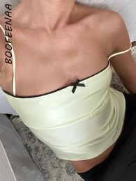 Women's Tanks BOOFEENAA Sexy Satin Camisole Bow Tie Up Backless Tank Tops Womens Clothing Summer 2024 Coquette Crop Top Mujeres C69-AH10