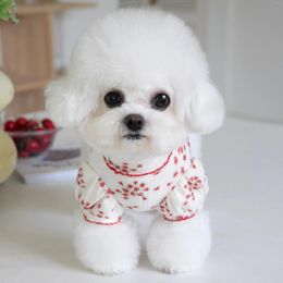 Dog Apparel Cute Red Flower Print Pet Clothes Lapel Vest Cat T-Shirt Lovely Teddy Bichon Autumn Winter