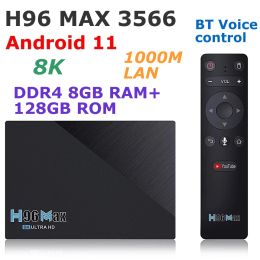 Box H96 MAX 3566 Android 11 TV Box DDR4 8GB RAM 128GB ROM RK3566 8K BT Voice Control 5G Dual WIFI 1000M Lan 4K Youtube Media Player