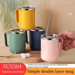 Mugs 304 Stainless Steel Double-layer Mug Portable Water Cup With Lid Sealed Household Drinking Office Coffee