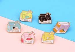 Cute Milk Box Enamel Pins Cartoon Strawberry Chocolate Brooches Small Lovely Badge Trendy Backpack Lapel Jewelry Gifts for Girls1170764