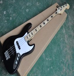 Factory Direct 4String Black Electric Jazz Bass Guitar with Black Inlay and Chrome HardwareWhite Pickguardcan be customized9874877