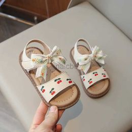 Slipper Summer Baby Girls Sandals Fashion Bowtie Embroidered Cherries Childrens Casual Sandals Open toes Little kids Shoes 2448